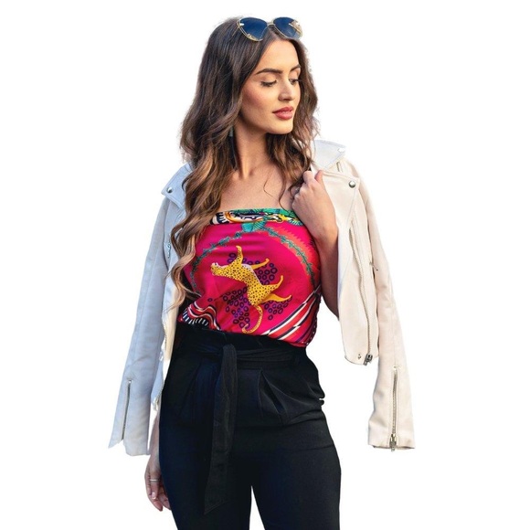 $120 CB Grey The Kiki Silk Scarf Cheetah - Picture 6 of 8